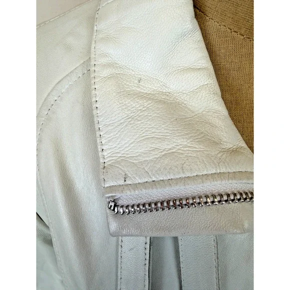 Premium Peruzzi White Leather Moto Jacket Womens Medium #1-0163 Italy - Picture 6 of 16